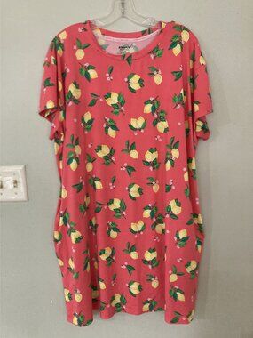 Joyspun Dreamy Soft Collection Lemon Print Coral L/XL Nightgown With Short Sleev